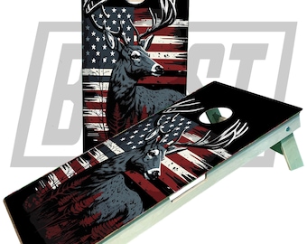 American Flag Deer Cornhole Boards: Hunting Decor, Regulation Size