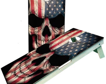 Punisher Skull American Flag Cornhole BoardsSignature Series