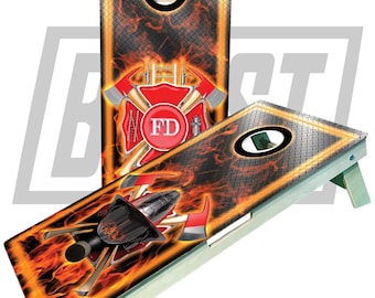Firefighter Red Cornhole Board Set: Pro UV Print, Baltic Birch, Signature Series