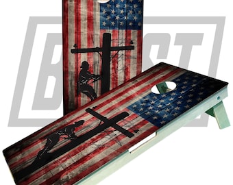 Lineman American Flag Cornhole Boards
