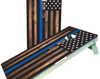 Thin blue line Police Officer American Flag Cornhole BoardsSignature Series
