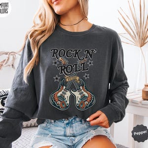 Comfort Colors Vintage Rock N Roll Shirt, Rock and Roll Music Lovers Tee, Guitar shirt, Rock & Roll Concert T-shirt, Songwriters T-shirt