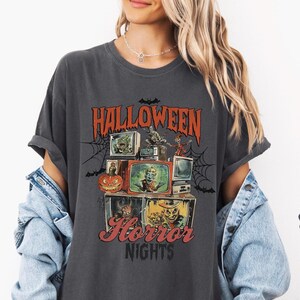 Unisex Comfort Colors ® Halloween Horror Nights T-Shirt, Trendy Spooky Season Tee, Halloween Party Apparel, Retro Horror Nightmare Movie