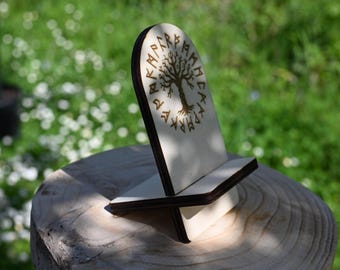 Digital laser-cut plan: Minimalist wooden smartphone holder, Viking, Nordic motifs