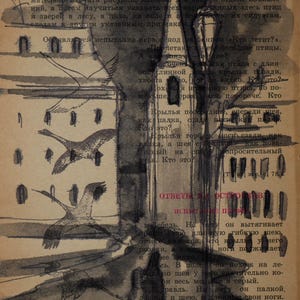 Kiev. Origineel aquarelschilderij op papier. Aquareltekening. Aquarelkunst. Kunst aan de muur schilderij. Aquarel schets. Monochroom schilderij
