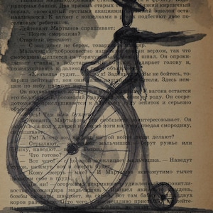 Fietser. Origineel aquarelschilderij op papier. Aquareltekening. Aquarelkunst. Kunst aan de muur schilderij. Aquarel schets. Monochrome verf