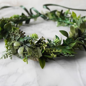 Green flower crown, boho flower crown, wedding halo, floral crown, hair vine, woodland wedding crown, leafy crown, leaf crown, woodland halo image 1