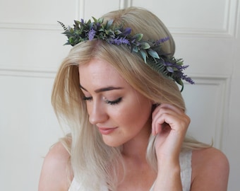 Lavender crown, purple flower crown, lavender hairpiece, wildflower crown, coachella crown, lavender hair wreath, rustic flower crown