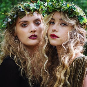 Green flower crown, boho flower crown, wedding halo, floral crown, hair vine, woodland wedding crown, leafy crown, leaf crown, woodland halo image 3