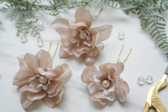 Beige Silk Flowers Flower Hair Comb Flower Hair Pin Wedding Etsy