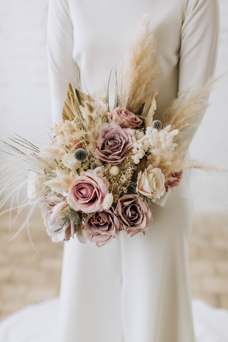 Dried flower bouquet blush rustic bouquet silk flower Etsy