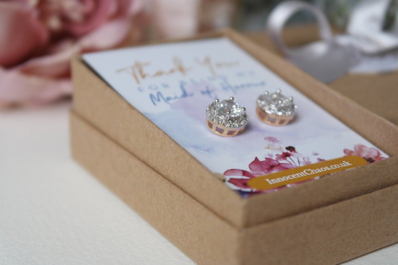 asking bridesmaid thank you gift Classic earring bridesmaid gift gold stud rhinestone earring gift for her mum gift crystal earring