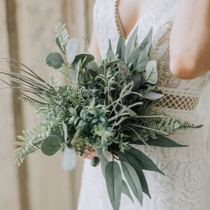 Green bouquet, Boho bouquet, Eucalyptus bouquet, Rustic bouquet, Fern bouquet, Alternative bouquet, Woodland greenery, Wild bouquet image 5