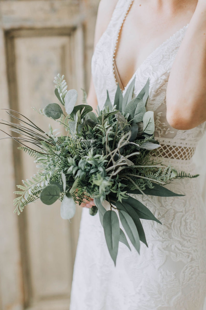 Green bouquet, Boho bouquet, Eucalyptus bouquet, Rustic bouquet, Fern bouquet, Alternative bouquet, Woodland greenery, Wild bouquet image 5