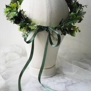 Green flower crown, boho flower crown, wedding halo, floral crown, hair vine, woodland wedding crown, leafy crown, leaf crown, woodland halo image 5