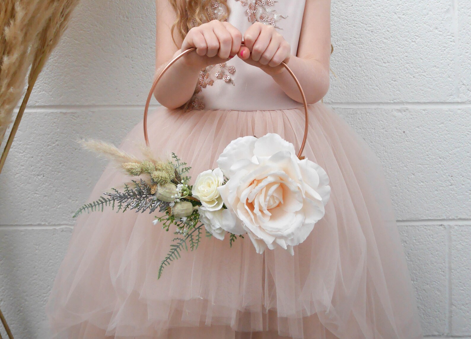 Flower girl hoop with ivory rose and dried flowers Etsy