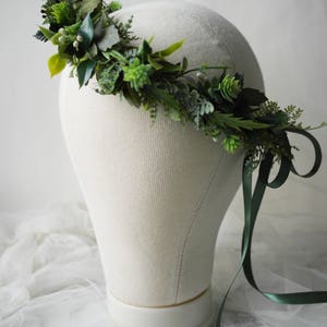 Green flower crown, boho flower crown, wedding halo, floral crown, hair vine, woodland wedding crown, leafy crown, leaf crown, woodland halo image 4