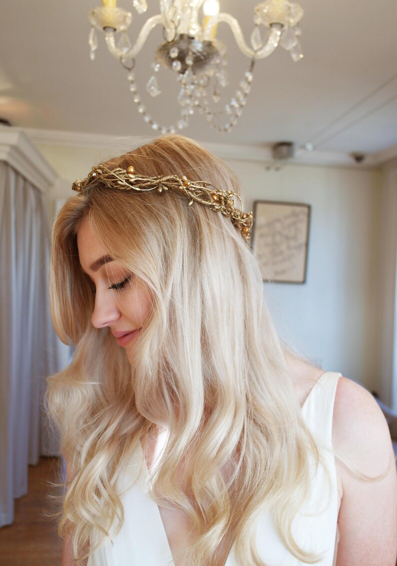 Gold flower crown Gold bridal crown gold wedding tiara gold Etsy