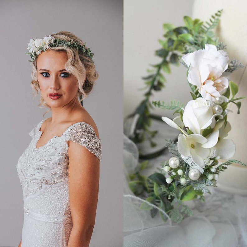Boho Flower Crown Blush Crown Pearl Crown Simplistic Flower Etsy
