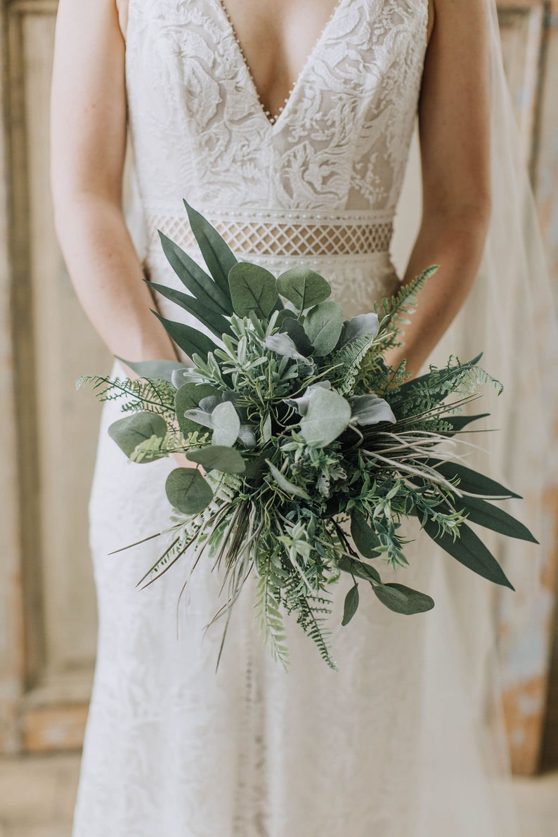 Green bouquet, Boho bouquet, Eucalyptus bouquet, Rustic bouquet, Fern bouquet, Alternative bouquet, Woodland greenery, Wild bouquet image 7