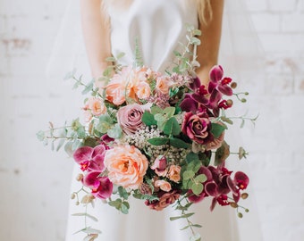 Lucy Bouquet Set, bouquet package, faux wedding flowers, rainbow wedding, wedding package, orchid bouquet