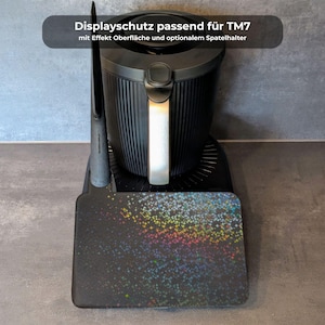 Screen protector for Thermomix TM7 – Black with sparkling star surface – 3D printed with rubber bumpers – with or without spatula holder
