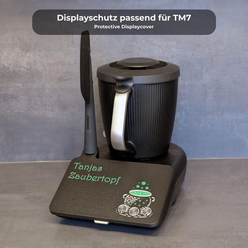 Personalized screen protector compatible with Thermomix TM7 – cover with cauldron motif & custom text – magical kitchen accessory image 1