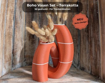 Boho Decor Vase Set Terracotta – 3D Printed with a Rough Surface – Modern Design Duo for Dried Flowers & Natural Home Accessories