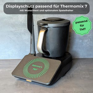 Thermomix TM7 display protector with custom text – 3D-printed display cover black with lines in your desired color & optional spatula holder