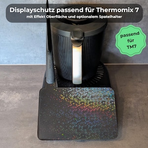 Screen protector for Thermomix TM7 – Black with sparkling star surface – 3D printed with rubber buffers – with or without spatula holder