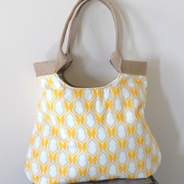 Yellow/Burlap Tangerine fabric weekender tote bag Spring fashion