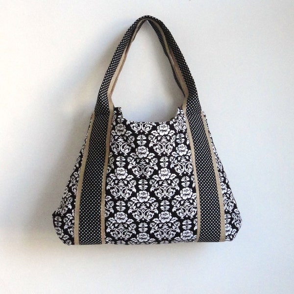 Damask & Burlap tote bag with polka dots