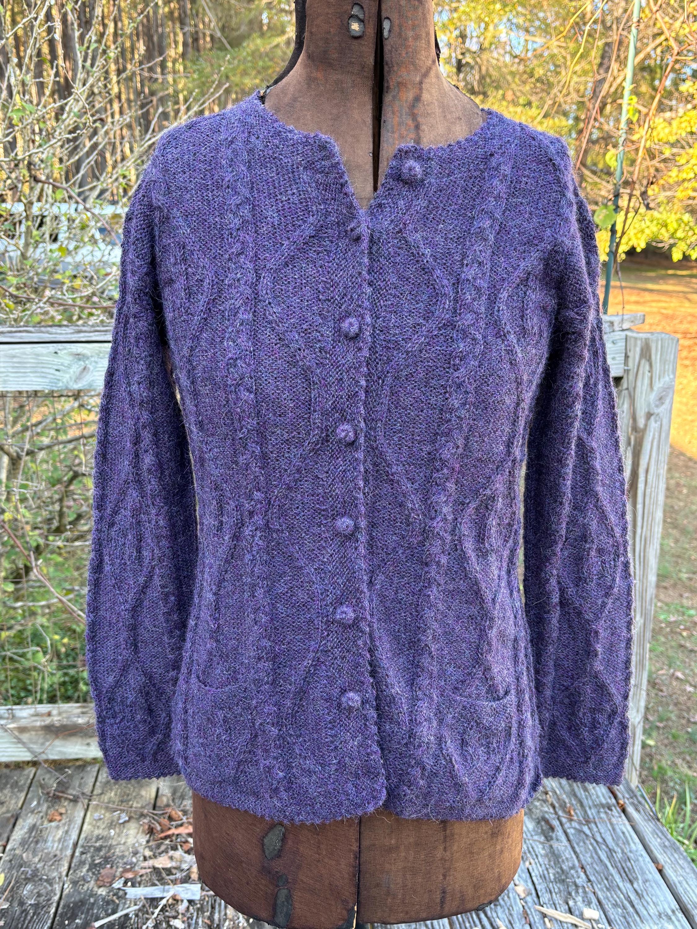 送料無料の商品 Vintage Etsy - Cardigan Sweater Knit Cable Purple Alpaca トップス