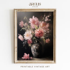 Vintage Flower Painting Art Print, Moody Botanical Oil Painting, Antique Floral Wall Art, Still Life Oil Painting, Dark Academia Decor