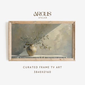 Still Life Art, Olive Tree Oil Painting, Vintage Frame TV Art, Digital Download, Tv Frame Art, Olive Branch Painting, Mediterranean Decor
