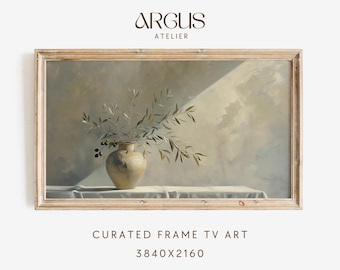 Olive Tree Oil Painting, Mediterranean Decor, Vintage Frame TV Art, Digital Download, Tv Frame Art, Olive Branch Painting, Still Life Art