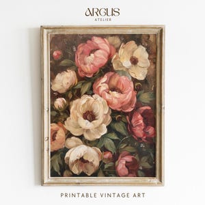 Floral Oil Painting, Antique Flower Art Print, Botanical Oil Painting, Printable Vintage Wall Art, Digital Download, Wildflower Art Print