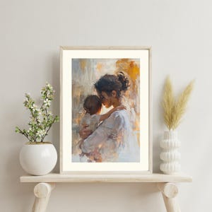 永遠の絆 – 母親と子供を描いた感情的なデジタル アート、リビング ルームの壁の装飾用の PDF ダウンロード