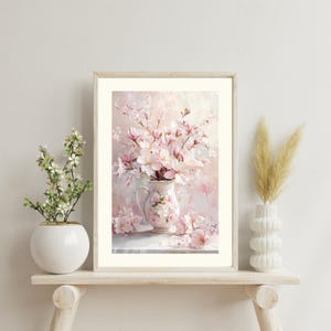 Blushing Blossoms – Impressionistic still life with cherry blossoms in pastel shades, PDF download, wall art