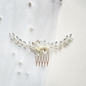 Handgemachte Kristall & Glasperle Braut Haarkamm | Silberne Hochzeit Haarschmuck | Funkelnder Braut Haarschmuck