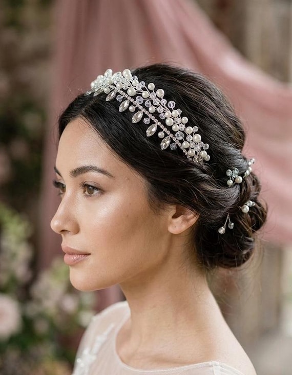 Handmade Wedding Pearl headpiece Layered Pearl Bridal Headband • Handmade Wedding Hairpiece  main image 3