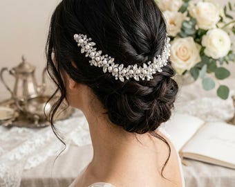 Tiara de pérolas para noiva, acessórios de cabelo de cristal para noiva, peças de cabelo de pérolas para casamento, para noiva ou dama de honra, tiara de pérolas macias estilo boho, feita à mão