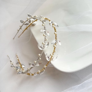 Handmade Pearl & Crystal Bridal Headband | Slim Wedding Hairpiece | Lightweight Headband for Bride