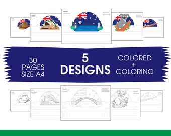 Kit de corona de papel con símbolos australianos, manualidad para colorear para niños (descarga digital)