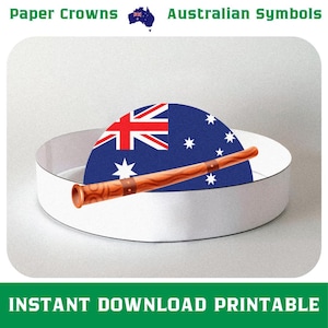 paper crowns Australian symbols, Patriotic printable party diy kids headband paper hat craft with coloring version, 26th of January