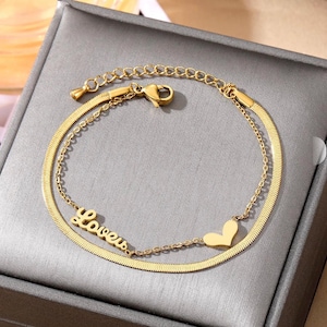 gold double chain love bracelet, meaningful gift, stocking filler,  special gift for her