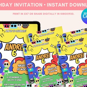 Dandys World Roblox Birthday Invitation Template, Customizable 5x7 and 1080x1920 Digital Formats|Printable| Mobile-Friendly|Instant Download