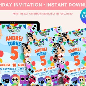 Dandys World Roblox Birthday Invitation Template, Customizable 5x7 and 1080x1920 Digital Formats, Printable|Mobile-Friendly|Instant Download