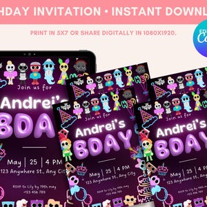 Dandys World Roblox Birthday Invitation Template, Customizable 5x7 and 1080x1920 Digital Formats, Printable|Mobile-Friendly|Instant Download