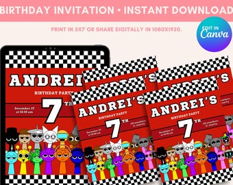 Sprunki Racing Birthday Invitation Template: Editable Kids Party Invite (Digital Download)